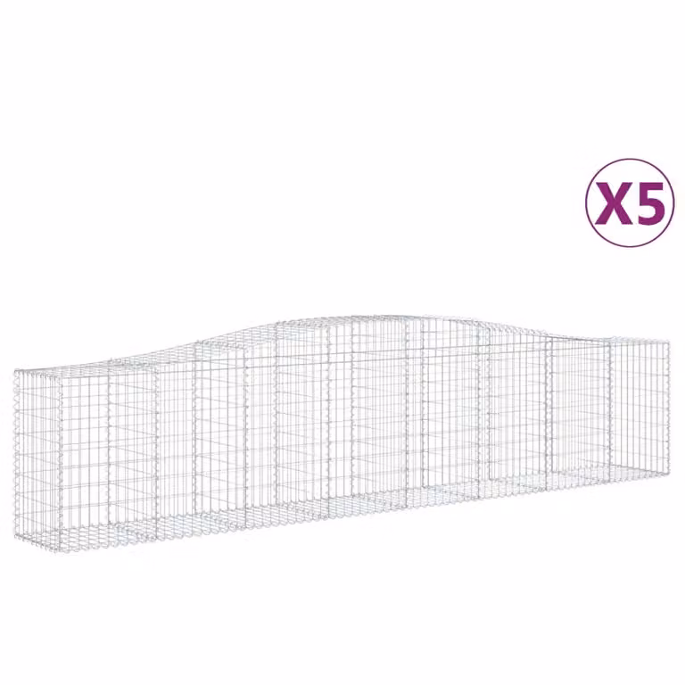 Set de 5 cestas de gaviones Syfax en forma de arco de acero galvanizado color gris An/P/Al: 400 x 50 x 80/100 cm