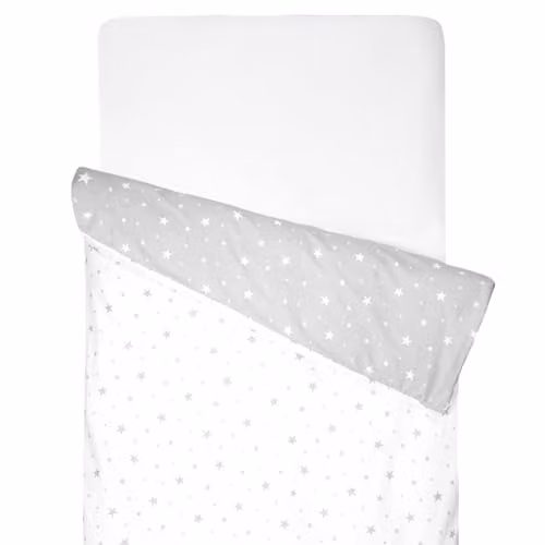 Funda nórdica reversible para bebé Sevira Kids Stella de algodón con estrellas, blanco y gris, 140 x 40 x 60 cm