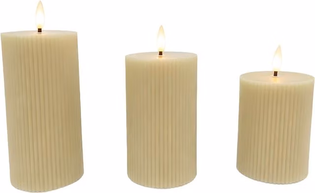 Set de 3 velas LED de cera real NORTHIX con efecto parpadeante, color blanco y multicolor, diseño de columna redonda para mesa