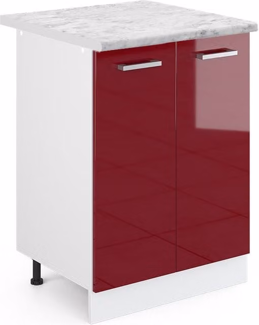 Mueble bajo de cocina Vicco R-Line en rojo de alto brillo con encimera de mármol, An: 60 cm, Al: 81,6 cm, P: 60 cm