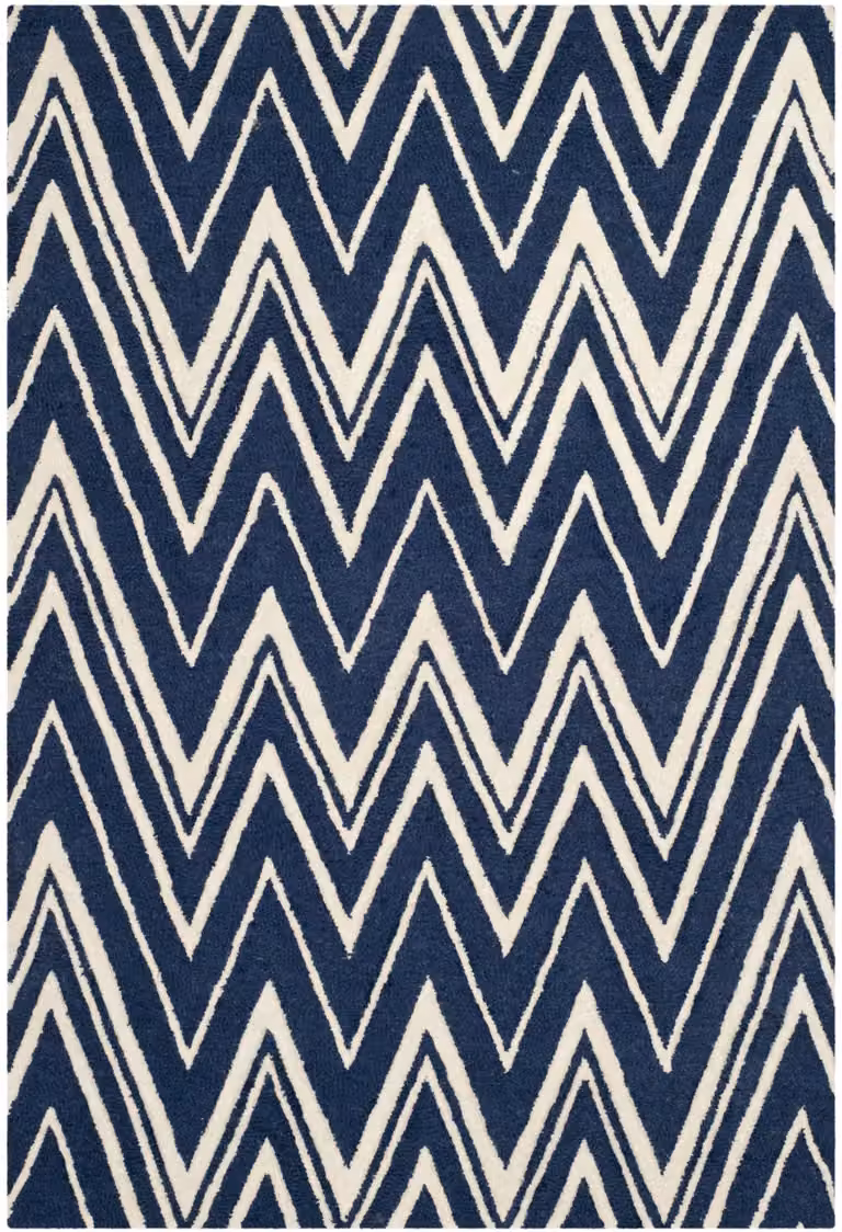 Alfombra moderna Safavieh de lana hecha a mano en azul y blanco, An/P: 122 x 183 cm