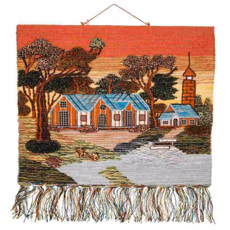 Tapiz decorativo de yute Wanderlust deco con diseño de paisaje y ciudad multicolor, An: 100 cm, Al: 80 cm