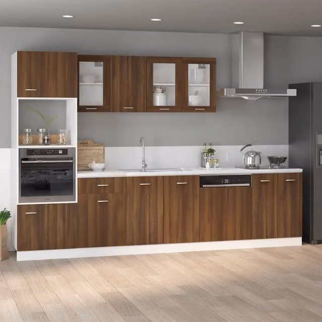 Mueble de cocina SYFAX de roble marrón con puertas batientes y estantes internos, An/P/Al: 60 x 57 x 207 cm