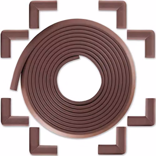 Kit de protección para esquinas y bordes de muebles Bébé Earth en espuma color café, incluye 8 protectores de esquinas y 1 rollo de 6 m, libre de BPA y autoadhesivo