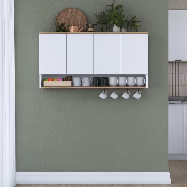 Armario de pared Skye Decor modelo JE198-3811 en color nogal con puertas batientes y estantes internos, An/P/Al: 120 x 27,5 x 61,8 cm