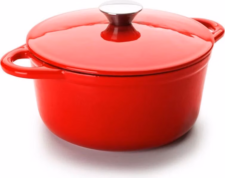 Olla Ibili-Cocotte de hierro fundido esmaltado color rojo, Diámetro: 24 cm, Altura: 11,5 cm