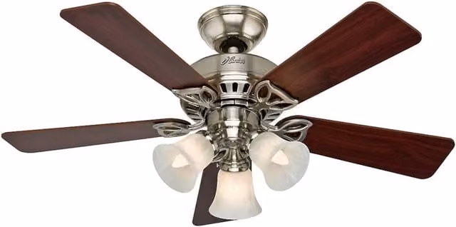 Ventilador de techo Hunter con luz y cadena, acabado plata y detalles en cristal, diámetro de 107 cm