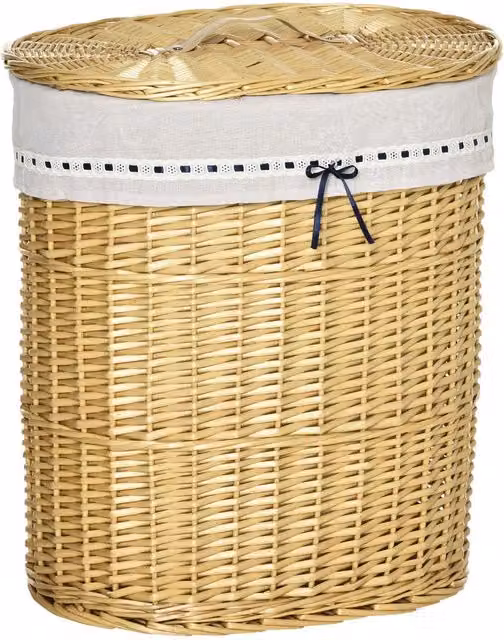 Cesta de lavandería de mimbre NORTHIX con tapa y bolsa extraíble, capacidad de 100 l, color beige