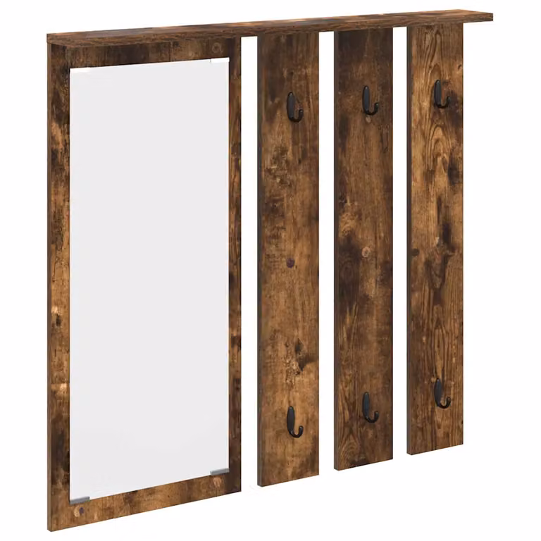 Perchero de pared moderno vidaXL en madera y metal color roble ahumado con ganchos distribuidos
