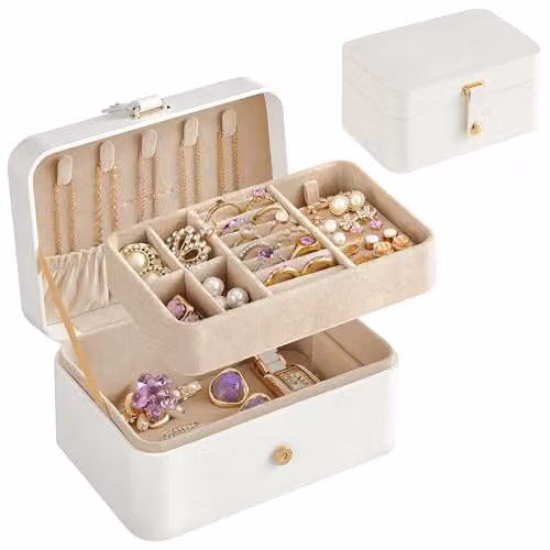 Caja joyero de viaje SONGMICS en blanco o marrón, An/P/Al: 16 x 11 x 7,8 cm