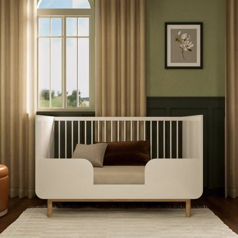 Cama evolutiva Montessori para bebé ID Kids en color blanco con protección lateral An/P/Al: 140 x 70 x 75 cm