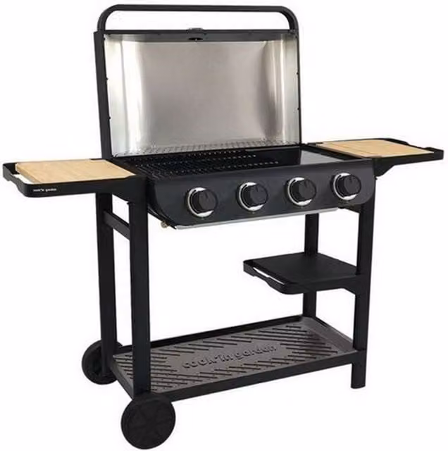 Barbacoa de gas Happy Garden Flavo 70 en carro con 4 quemadores y 10 kW de potencia en color negro