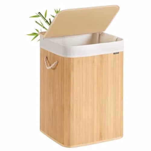 Cesto de ropa sucia SONGMICS de bambú con tapa y bolsa extraíble, 95 l, beige, An/P/Al: 40 x 40 x 61 cm