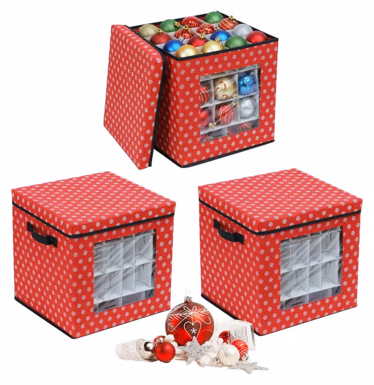 Juego de 3 cajas de almacenamiento textiles Northix con tapa y asas, multicolor y rojo, An/P/Al: 33 x 33 x 33 cm
