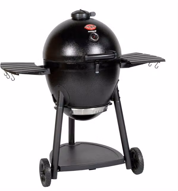 Barbacoa y ahumador de carbón Kamado Char-Broil en color negro con rejilla de calentamiento y componentes de hierro fundido y acero