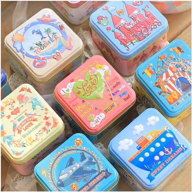 Set de 2 cajas metálicas multicolores Trade Shop Traesio para bombonieres y detalles, An/P/Al: 6 x 6 x 4,5 cm