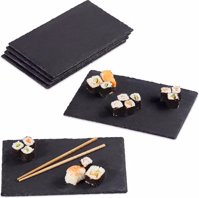 Set de 24 platos de pizarra rectangulares para servir y escribir con tiza de relaxdays, color antracita, 26 x 16 cm