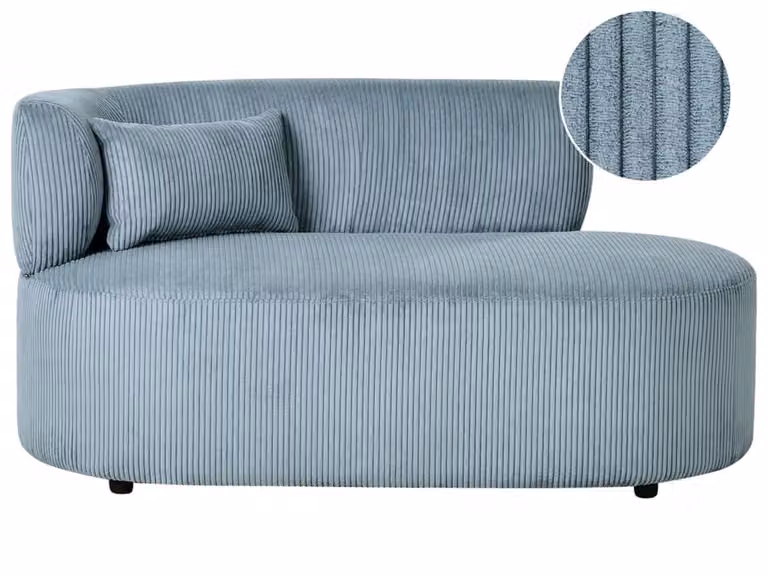 Sofá Chaise Longue Beliani en Terciopelo Azul con Diseño Moderno en Forma de L y Cojines Incluidos