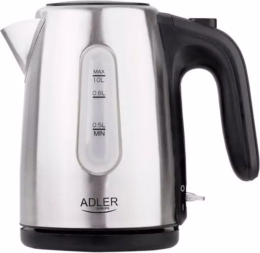 Hervidor eléctrico de agua Adler AD1273 de 1 litro en acero inoxidable color plata y gris con apagado automático y filtro anticala