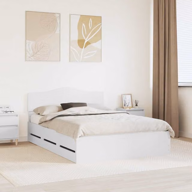 Estructura de cama con cajón Maison Exclusive en madera de MDF color blanco, An/P/Al: 140 x 190 x 90 cm