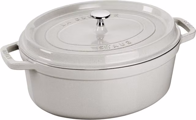 Cocotte ovalada Staub de hierro fundido esmaltado en Blanco trufa, 31 cm
