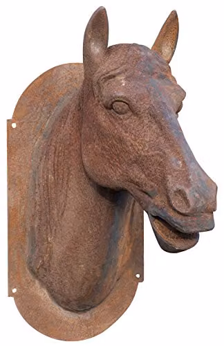 Biscottini Testa di Cavallo de pared en fundición de hierro con acabado óxido color marrón, An/P/Al: 36 x 57 x 82 cm
