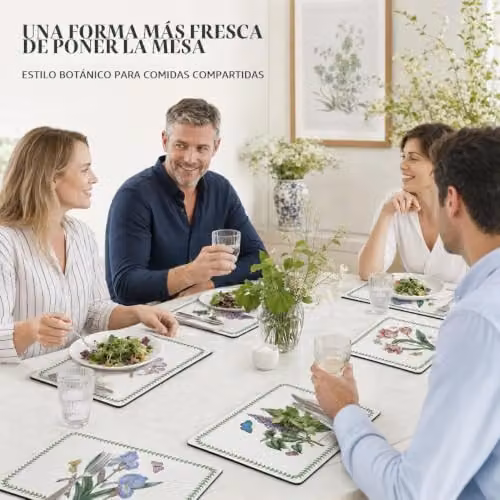 Juego de 4 manteles individuales Pimpernel con diseño floral de estilo country house en color verde y multicolor, fabricados en corcho con acabado repelente a las manchas y fáciles de limpiar.