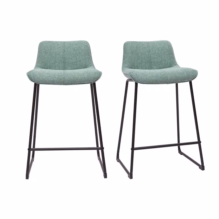 Set de 2 taburetes de bar Miliboo con tejido aterciopelado color verde y estructura de metal negro, Altura: 65 cm