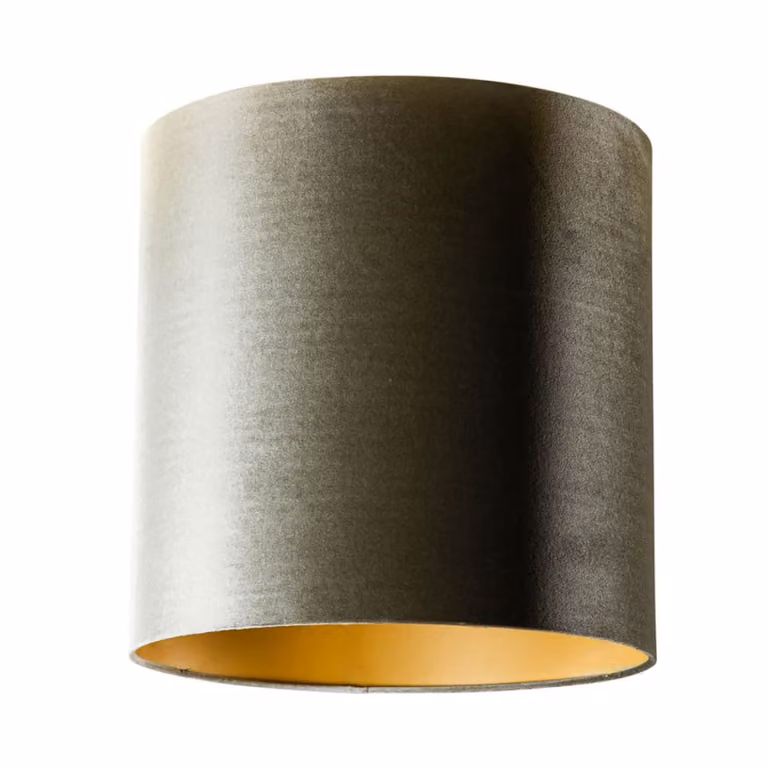 Pantalla de lámpara cilíndrica Qazqa Classic-Antique en terciopelo verde y dorado con soporte E27, Diámetro: 40 cm
