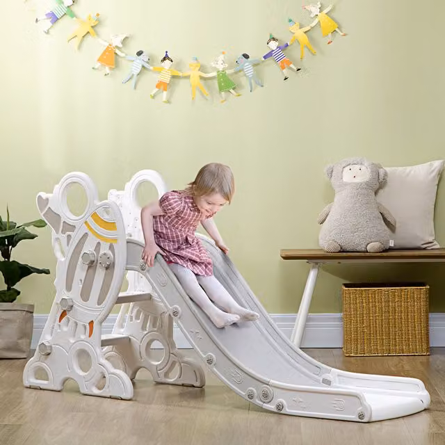 Tobogán para niños con diseño de cohete y pegatinas PZCC, color gris y blanco, An/P/Al: 157 x 46,5 x 80 cm