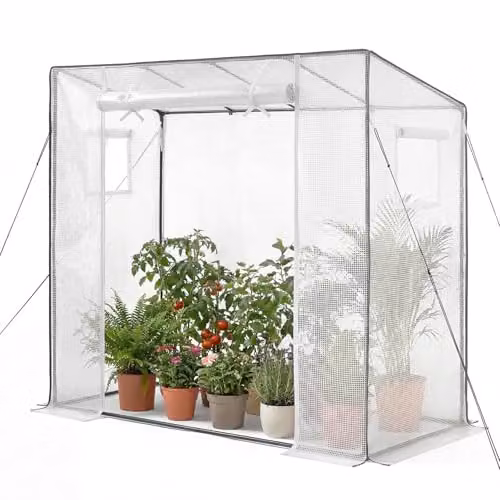 Invernadero de jardín VEVOR con marco de acero y cubierta de polietileno, incluye 2 ventanas y puerta enrollable, color blanco, An/P/Al: 195 x 77 x 168 cm