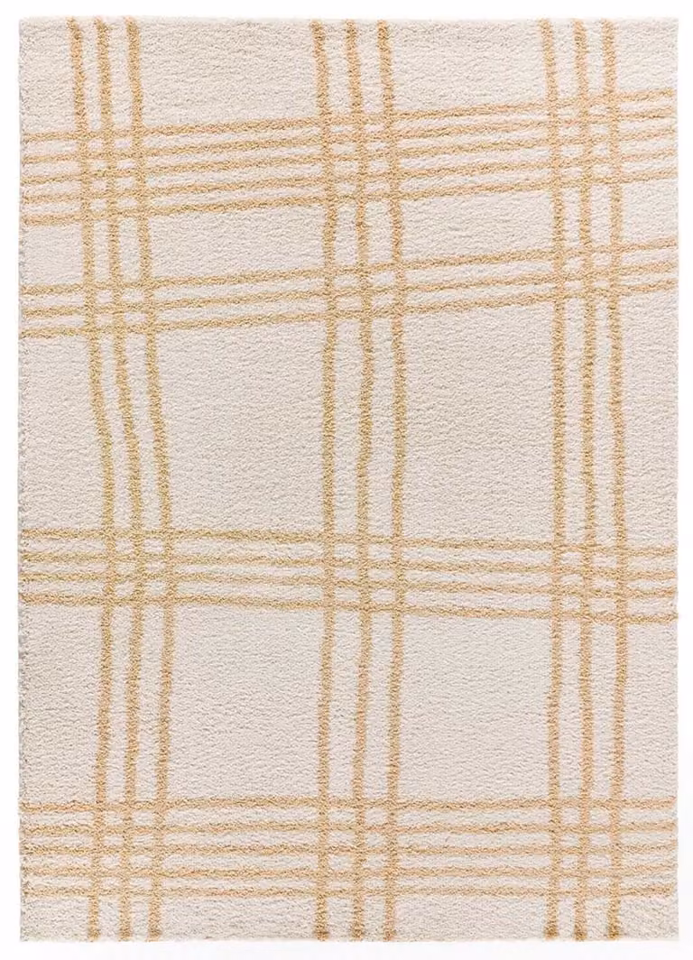 Alfombra de pelo largo Atticgo con diseño geométrico moderno en color beige, An/P: 80 x 150 cm