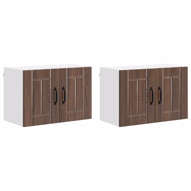 Set de 2 armarios de pared modernos LUCCA de vidaXL para cocina en color marrón roble con puertas batientes de madera de ingeniería y acabado mate