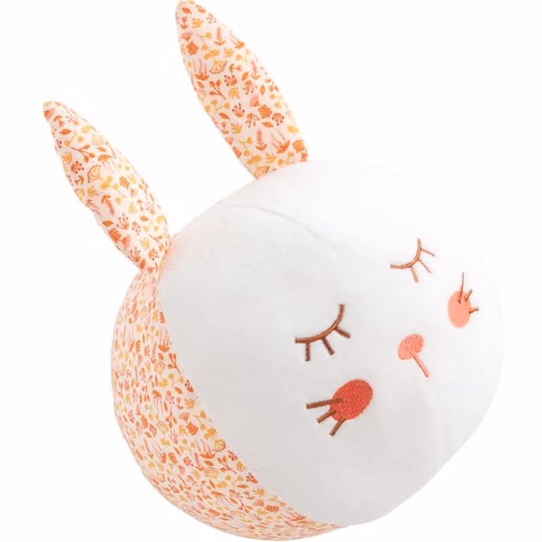 Cojín decorativo redondo Sauthon de algodón y poliéster en blanco y rosa para bebés con diseño de animales, Diámetro: 30 cm