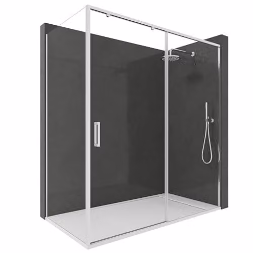 Mampara de ducha angular corredera NEBADOON de cristal templado de 6 mm con tratamiento easy clean, color transparente y perfil plata, Altura: 195 cm