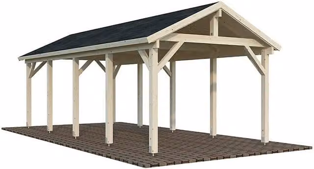 Carport individual Palmako Classico Robert de madera en color natural An/Pr: 361 x 764 cm