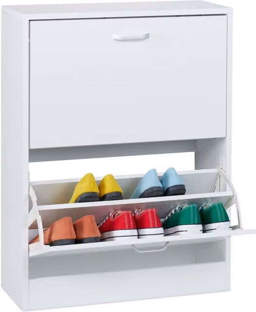 Zapatero estrecho Relaxdays de color blanco con 2 compartimentos abatibles para 12 pares de zapatos, An/P/Al: 79 x 24 x 60 cm