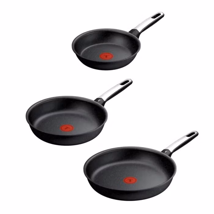 Set de 3 sartenes Tefal Expertise+ con revestimiento antiadherente cerámico en color negro, compatible con inducción, diámetros: 20 cm, 24 cm y 28 cm