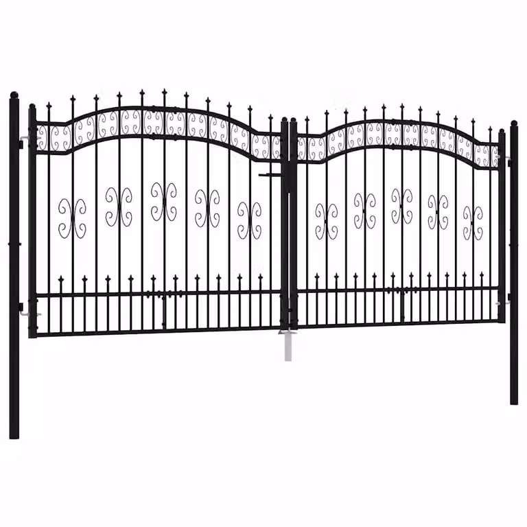 Puerta de valla doble KAMPEN de vidaXL en acero color negro, An: 302 cm, Al: 125 cm