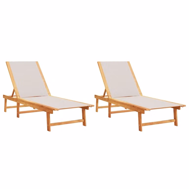 Set de 2 tumbonas Syfax de madera de acacia tratada y textileno gris con reposacabezas ajustable