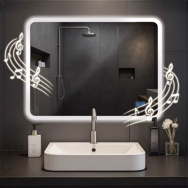 Espejo de baño Jericho con Bluetooth, luz LED regulable y conmutador táctil, An/Al: 60 x 80 cm