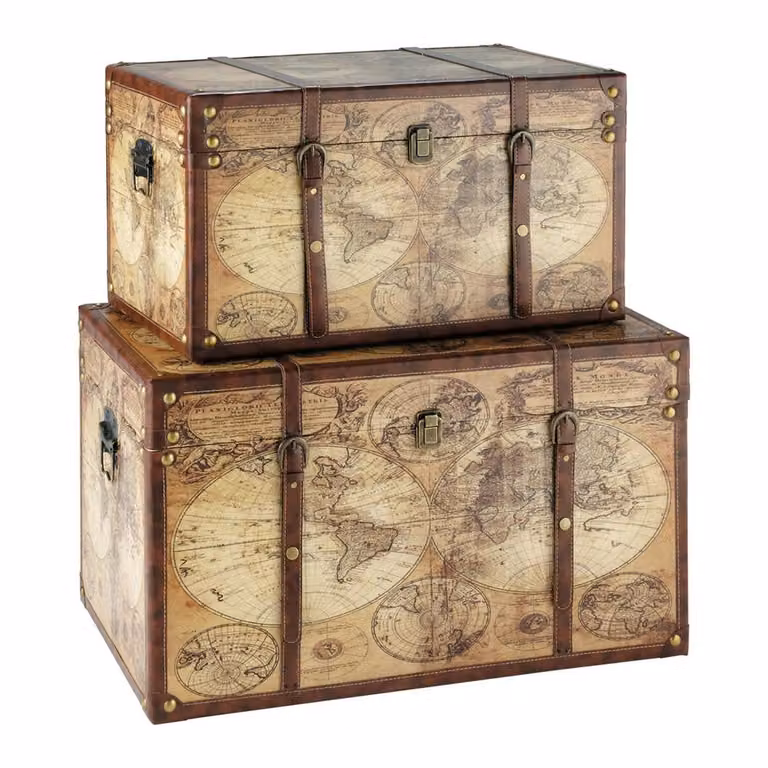 Set de 2 baúles vintage con estampado de mapa antiguo de Maisons du Monde en marrón y multicolor