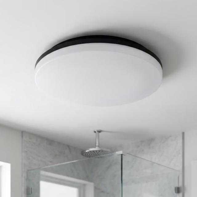 Plafón LED Rabalux redondo para baño y terraza en color negro con luz blanca cálida 3000K, 24W e IP54