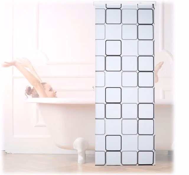 Cortina de ducha Square de Relaxdays con diseño a cuadros semitransparente en blanco, An/Al: 80 x 240 cm