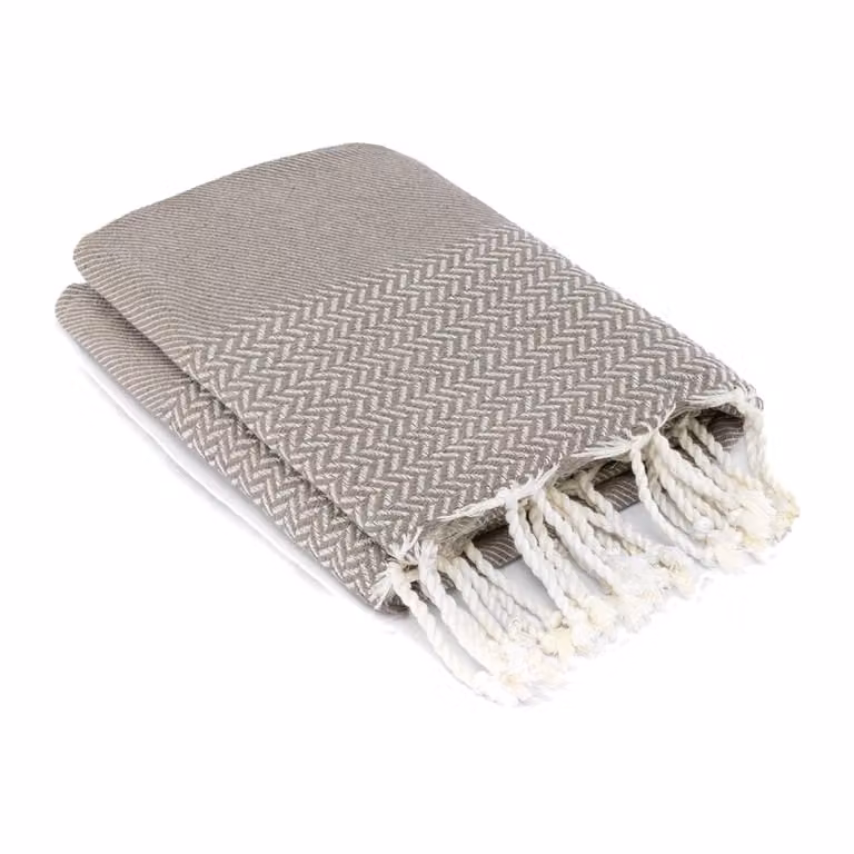 Manta plaid de algodón Febronie con diseño jacquard geométrico en color beige y marrón, An/P/Al: 130 x 170 cm