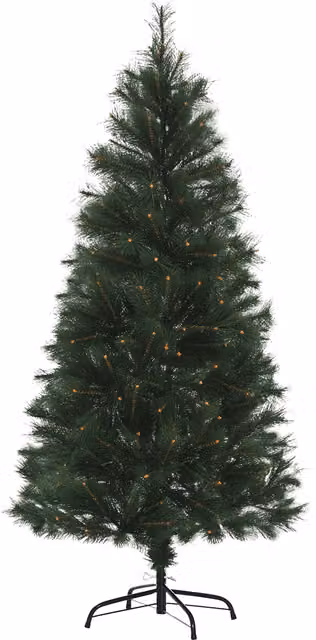 Árbol de Navidad artificial HOMCOM de 150 cm con 219 agujas de pino de PVC ignífugo, base plegable y soporte de acero, color verde