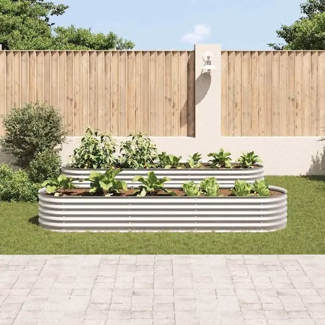 Arriate elevado SYFAX de acero galvanizado plateado An/P/Al: 320 x 80 x 44 cm