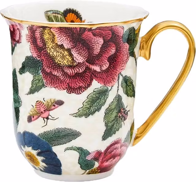 Mug de bone china blanca Creatures of Curiosity de Portmeirion con motivos florales y multicolor