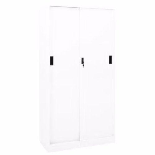 Armario de oficina Helloshop26 con puertas correderas y estantes ajustables, color blanco y gris, An/P/Al: 90 x 40 x 180 cm