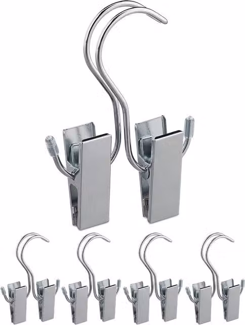 Set de 10 pinzas para botas y accesorios relaxdays de hierro cromado con goma antideslizante, color plata, An/P/Al: 14 x 9,5 x 2,5 cm